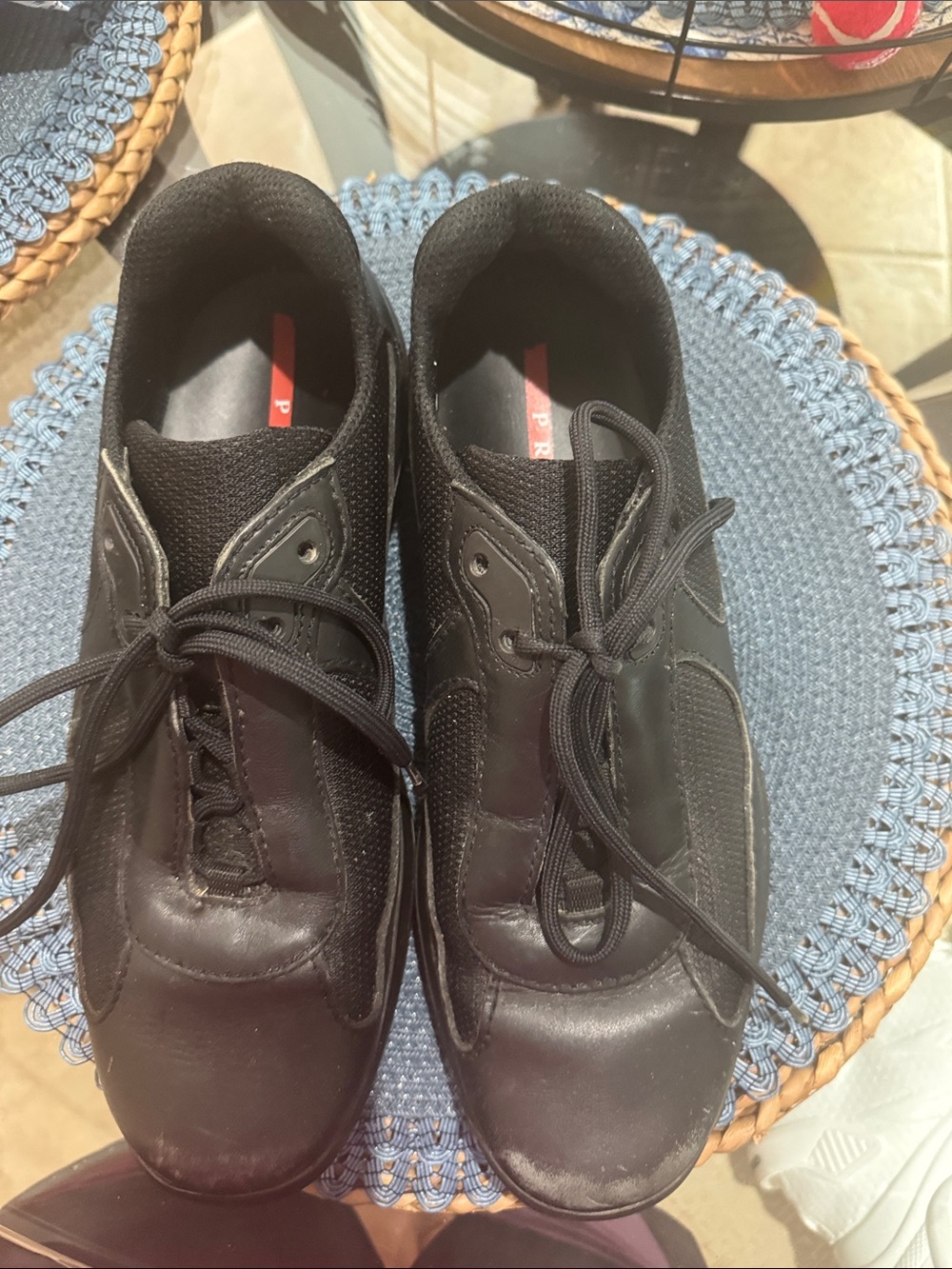 Prada Black Men's Athletic Lace-Up Sneakers with Subtle Red Insole Detail - Picture 3 of 7
